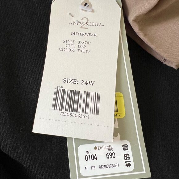 Anne Klein Womens Plus Tan Trench Coat Removable Liner Velvet Collar size 24 - Picture 15 of 16